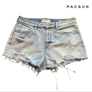 Pacsun | High-Rise Distressed Short Denim Shorts - Light Blue Wash